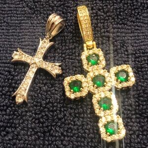 Elegant Gold and Silver Cross Pendant Set
